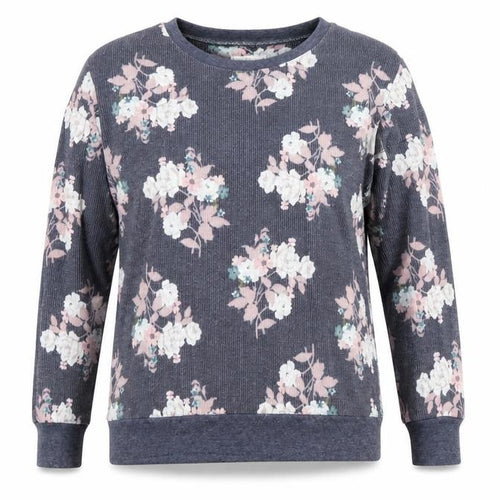 Nutmeg Womens Blue Round Neck Floral Cotton Pullover Jumper Size 12