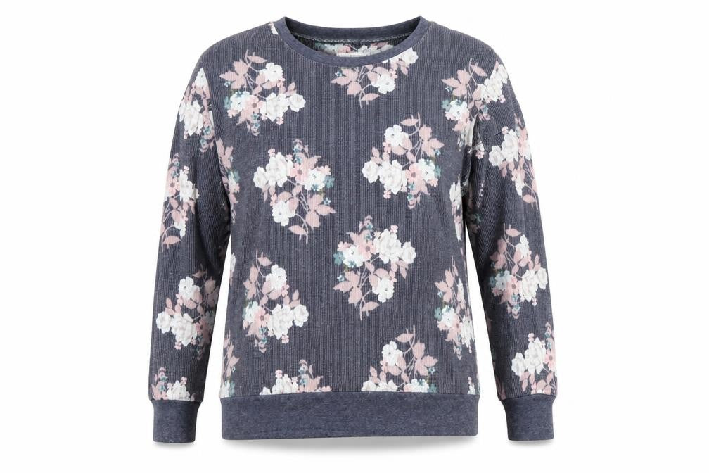 Nutmeg Womens Blue Round Neck Floral Cotton Pullover Jumper Size 12