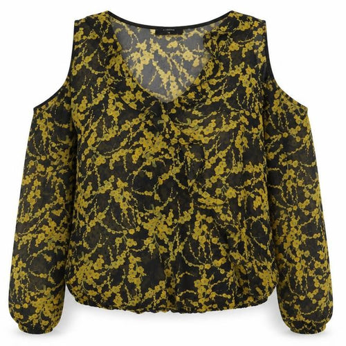 Papaya Womens Beige Floral Polyacrylate Fibre Basic Blouse Size 14 V-Neck - Cold Shoulder