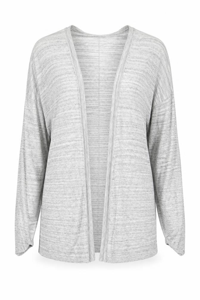 Front view of H&M women’s grey v-neck viscose cardigan jumper, size S