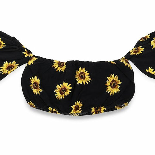 Zaful Womens Black Floral Viscose Cropped Blouse Size M Off the Shoulder - Sunflower Bardot