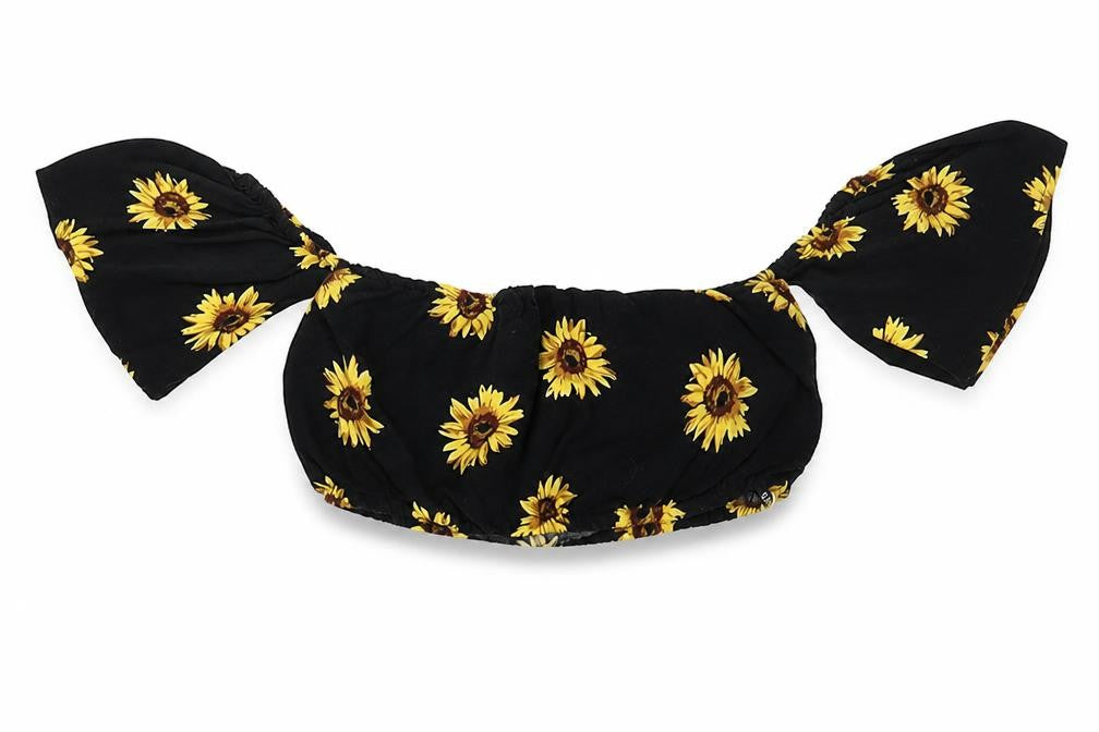 Zaful Womens Black Floral Viscose Cropped Blouse Size M Off the Shoulder - Sunflower Bardot