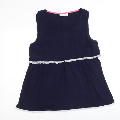 JoJo Maman Bébé Womens Blue Viscose Basic Tank Size L Scoop Neck - Lace Trim