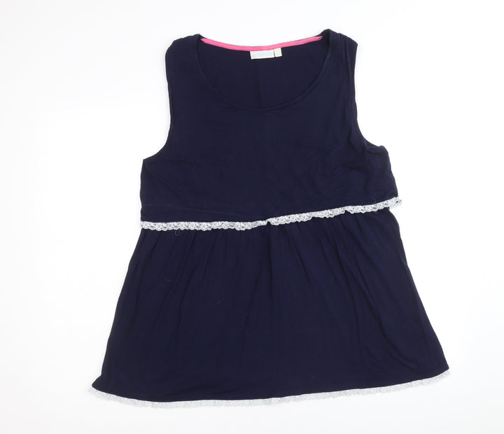 JoJo Maman Bébé Womens Blue Viscose Basic Tank Size L Scoop Neck - Lace Trim