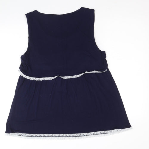 JoJo Maman Bébé Womens Blue Viscose Basic Tank Size L Scoop Neck - Lace Trim