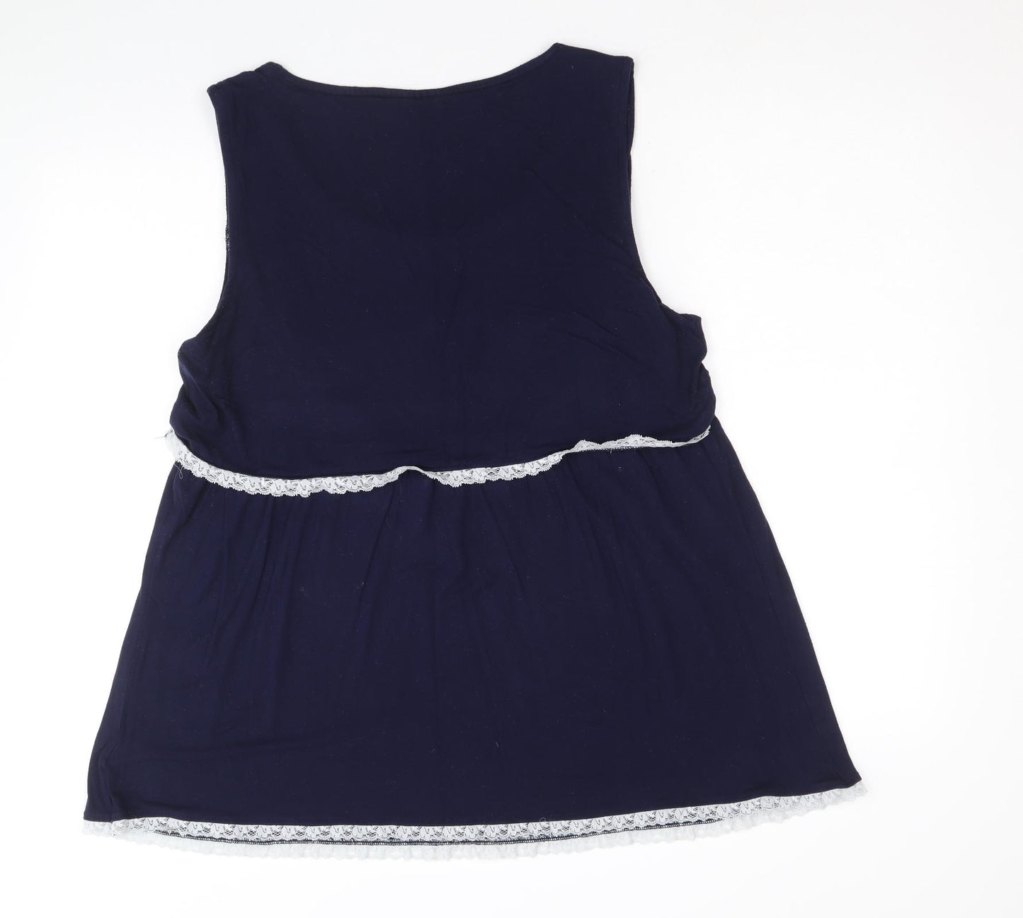 JoJo Maman Bébé Womens Blue Viscose Basic Tank Size L Scoop Neck - Lace Trim