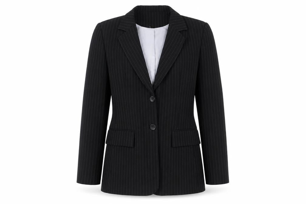 Krisp Womens Black Striped Polyester Jacket Blazer Size 10
