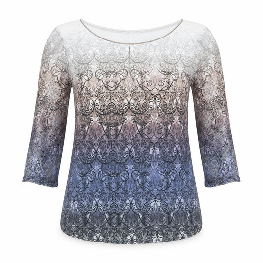 Front view of Vango women’s multicoloured geometric polyester basic t-shirt, size UK 10, round neck