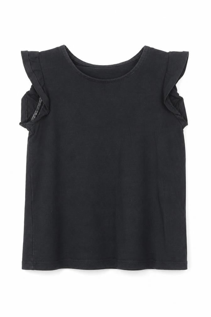 Front view of Tu girls’ black 100% cotton basic t-shirt, size 5, years round neck pullover