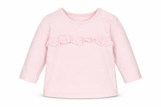 Front view of George girls’ pink 100% cotton basic t-shirt, size 0-3, months round neck snap