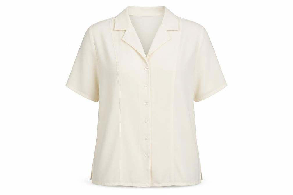 Front view of Joella Di Marco women’s yellow polyester basic button-up, size M, collared