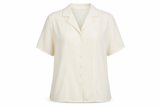 Front view of Joella Di Marco women’s yellow polyester basic button-up, size M, collared