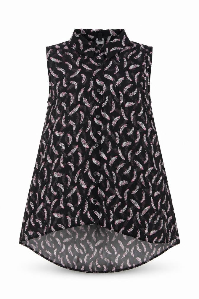 Candy Couture Girls Black Geometric Polyester Basic Button-Up Size 12-13 Years Collared Button - Feather