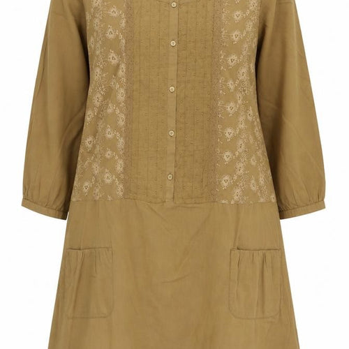 Edeis Womens Brown Floral Cotton A-Line Size 8 V-Neck Button