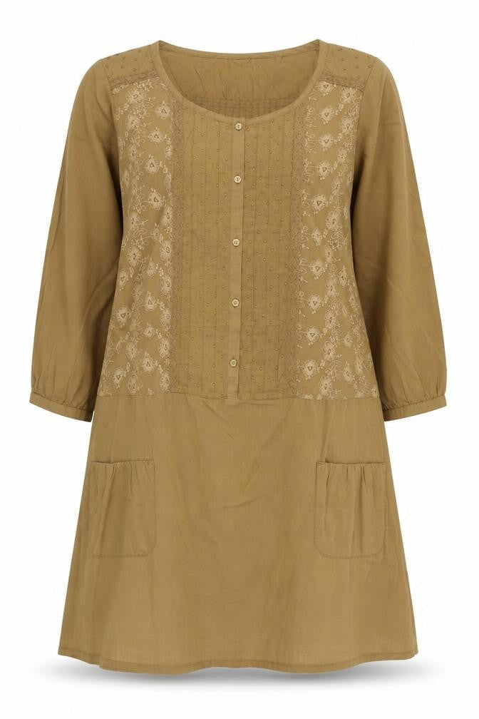 Edeis Womens Brown Floral Cotton A-Line Size 8 V-Neck Button