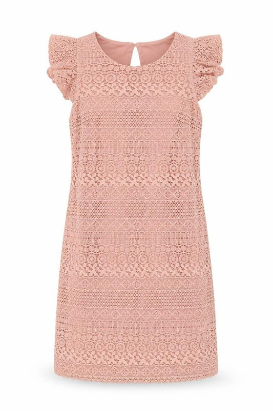 Front view of Atmosphere women’s pink geometric cotton a-line, size UK 6, round neck button