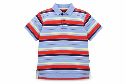 Front view of Tiny Tyrwhitt girls’ multicoloured striped cotton basic polo, size 5-6, years collared button