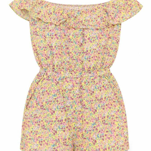 New Look Womens Yellow Floral Viscose Playsuit One-Piece Size 8 Pullover
