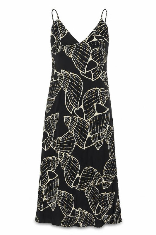 Front view of Primark women’s black geometric viscose trapeze & swing, size UK 8, v-neck zip - seashell pattern
