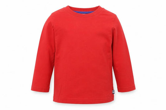 Front view of Tu Baby Red Cotton Pullover T-Shirt, size 18-24, Months Round Neck Pullover