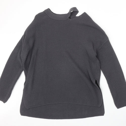 New Look Womens Grey Round Neck Acrylic Pullover Jumper Size 8 - Cut Out Detail