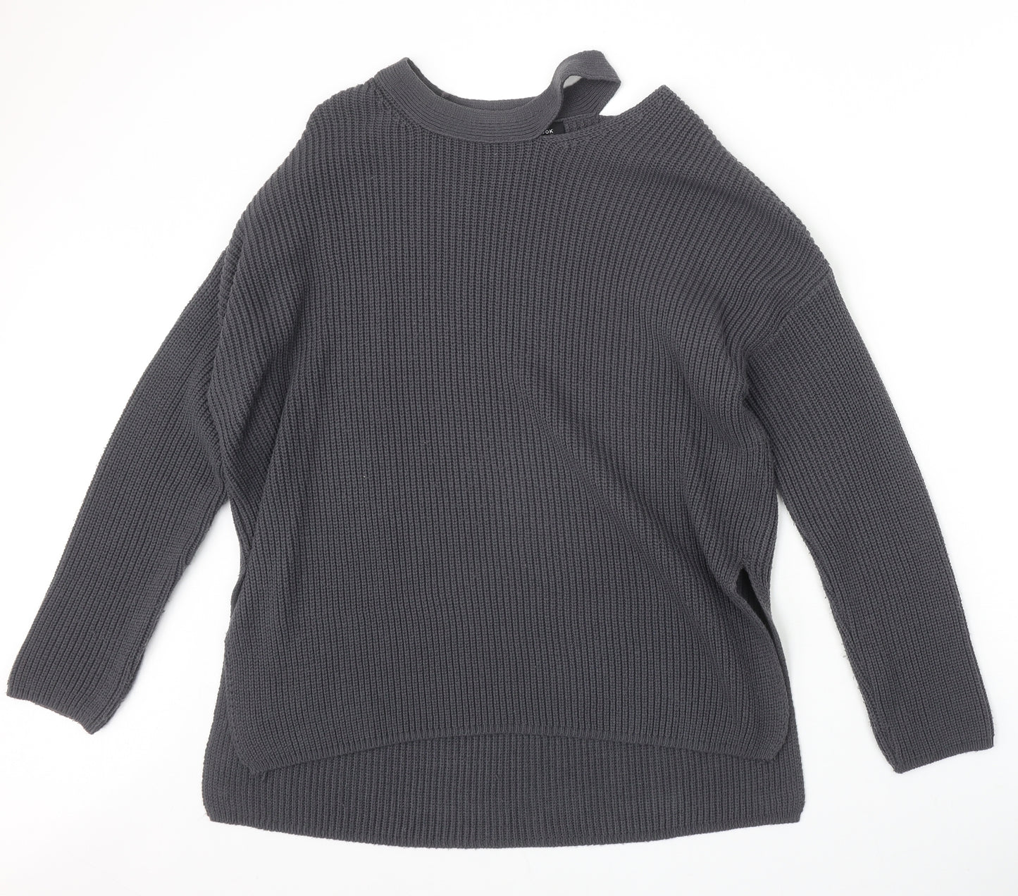 New Look Womens Grey Round Neck Acrylic Pullover Jumper Size 8 - Cut Out Detail