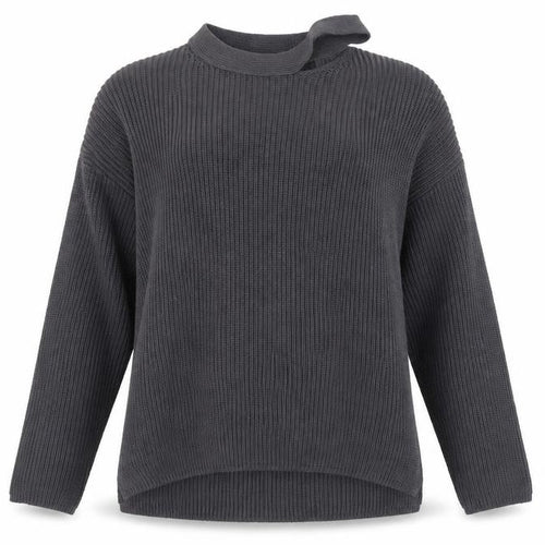 New Look Womens Grey Round Neck Acrylic Pullover Jumper Size 8 - Cut Out Detail