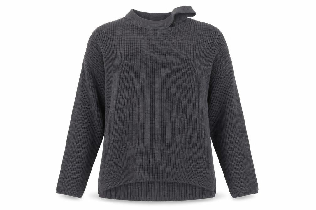 New Look Womens Grey Round Neck Acrylic Pullover Jumper Size 8 - Cut Out Detail