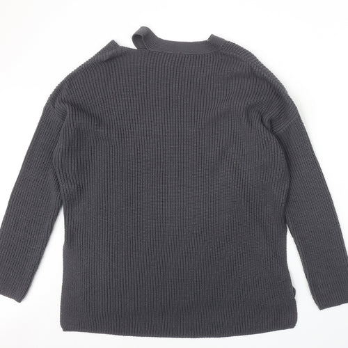 New Look Womens Grey Round Neck Acrylic Pullover Jumper Size 8 - Cut Out Detail