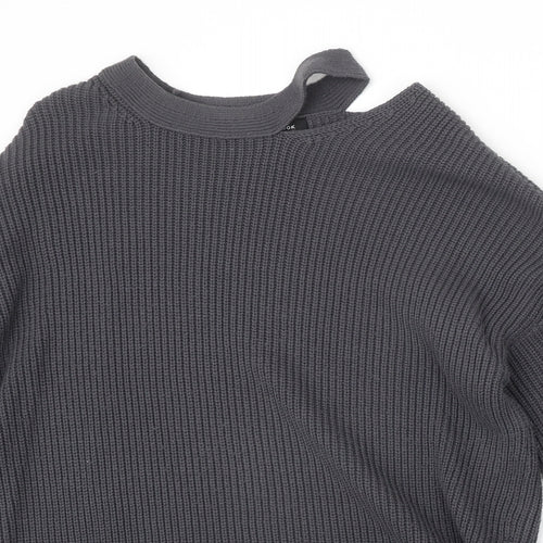 New Look Womens Grey Round Neck Acrylic Pullover Jumper Size 8 - Cut Out Detail