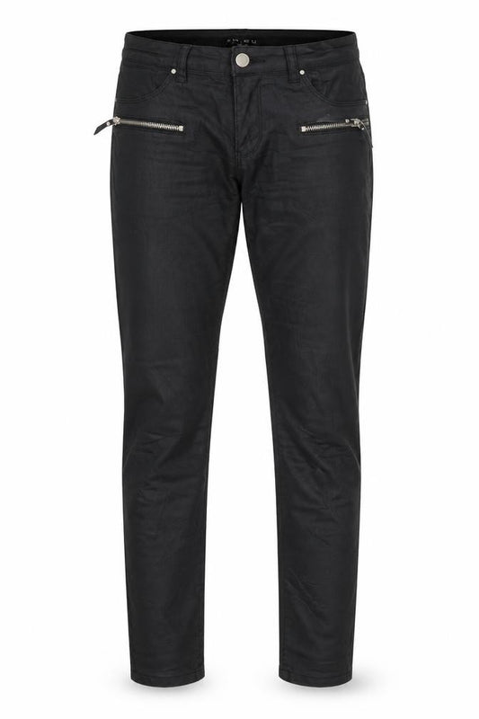 Front view of Amisu women’s black cotton straight jeans, size UK 10, regular zip