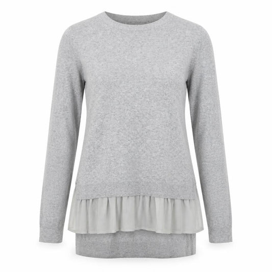 Front view of Next women’s grey round neck polyester jumper, size UK 10