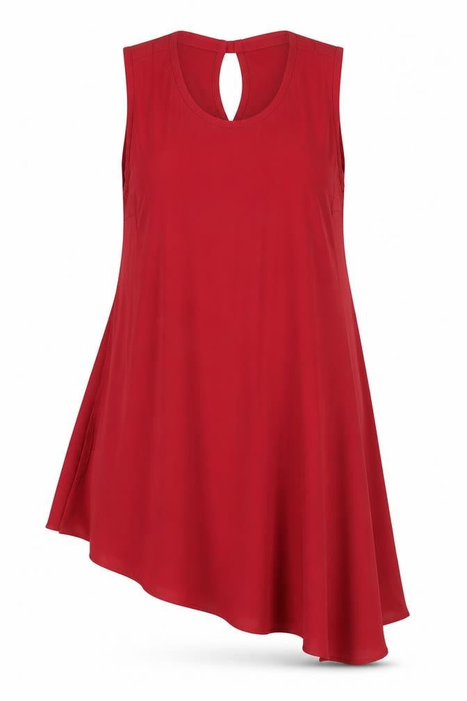 Front view of Peacocks women’s red polyester a-line, size UK 12, round neck buckle