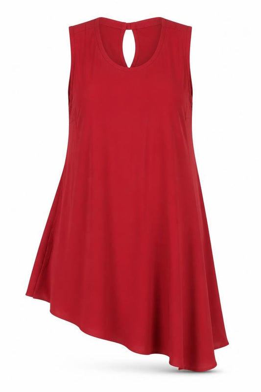 Front view of Peacocks women’s red polyester a-line, size UK 12, round neck buckle