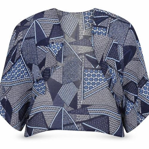 New Look Girls Blue Geometric Polyester Kimono Blouse Size S V-Neck Pullover