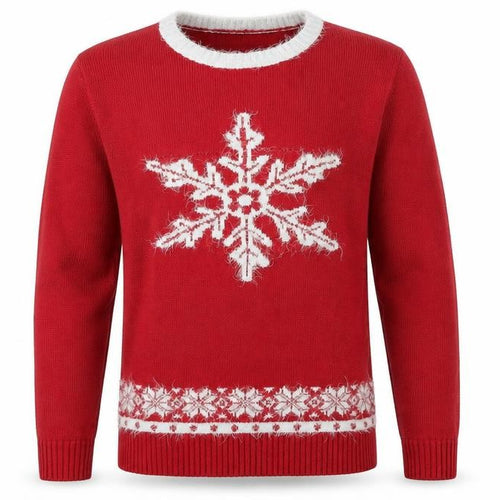 Sugar Crisp Mens Red Round Neck Acrylic Pullover Jumper Size L Long Sleeve - Snowflake