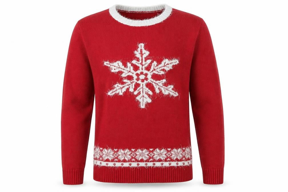 Sugar Crisp Mens Red Round Neck Acrylic Pullover Jumper Size L Long Sleeve - Snowflake