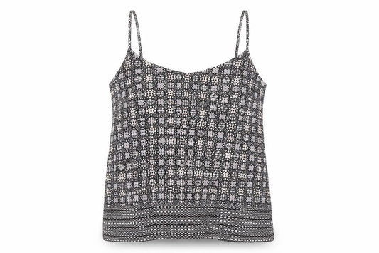Front view of Atmosphere women’s multicoloured geometric polyester camisole tank, size UK 8, scoop neck