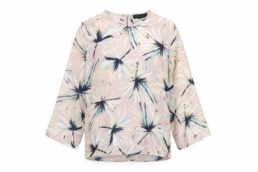 Front view of Atmosphere women’s pink geometric polyester basic blouse, size UK 6, round neck