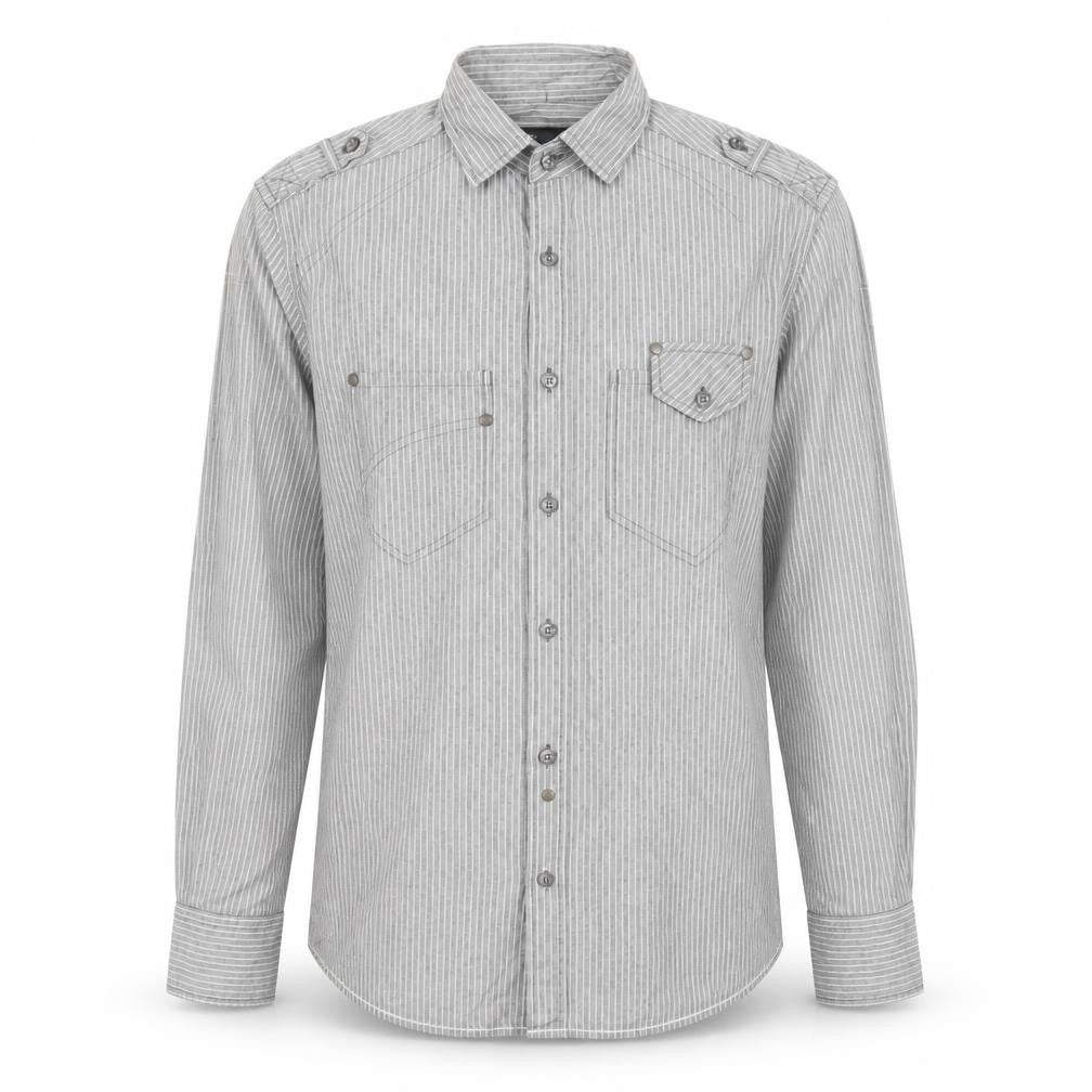 Next Mens Grey Striped Cotton Button-Up Size S Collared Button