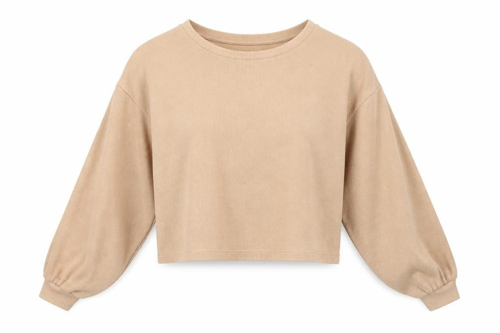 Front view of New Look women’s beige cotton pullover sweatshirt, size M, pullover