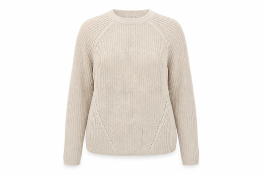 Front view of ASOS women’s beige round neck acrylic jumper, size UK 8