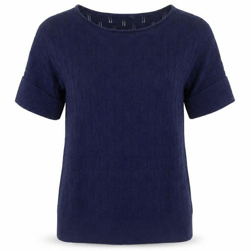 Purple Womens Blue Geometric Cotton Basic T-Shirt Size S Boat Neck