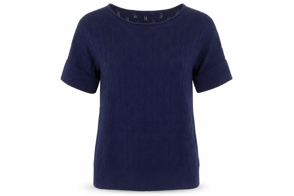 Purple Womens Blue Geometric Cotton Basic T-Shirt Size S Boat Neck