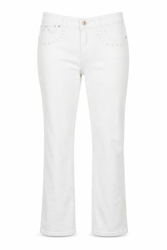 Front view of Onado women’s white cotton straight jeans, size UK 10, regular zip
