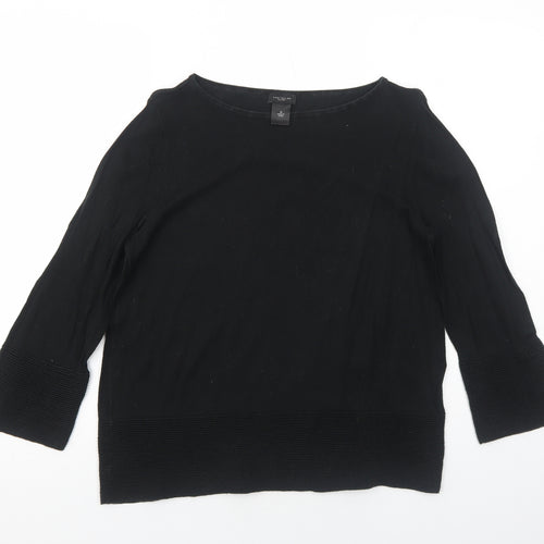 Ann Taylor Womens Black Cotton Basic Blouse Size M Boat Neck