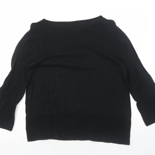 Ann Taylor Womens Black Cotton Basic Blouse Size M Boat Neck