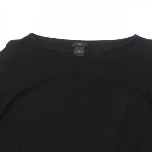 Ann Taylor Womens Black Cotton Basic Blouse Size M Boat Neck