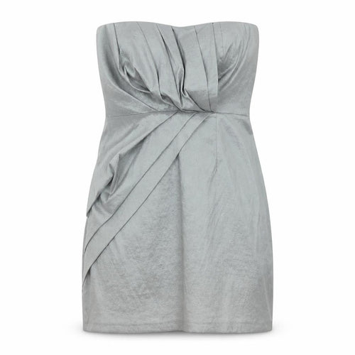 Alyn Paige Womens Grey Polyester Mini Size 12 Square Neck Zip - Front Pleat Detail