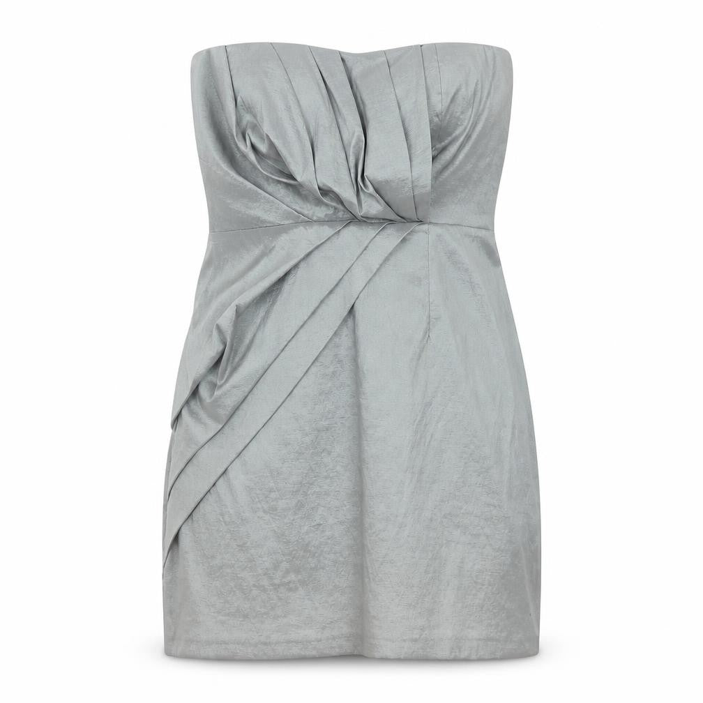Alyn Paige Womens Grey Polyester Mini Size 12 Square Neck Zip - Front Pleat Detail